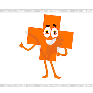 Cross funny math shape character, geometric figure - vector clipart