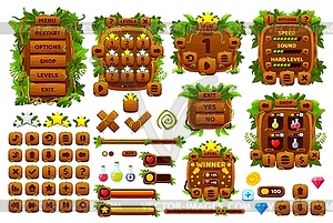 Игровой интерфейс Jungle forest lianas, кнопки пользовательского интерфейса - клипарт