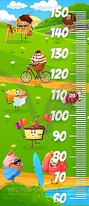 Kids height chart with cartoon desserts characters - vector clipart
