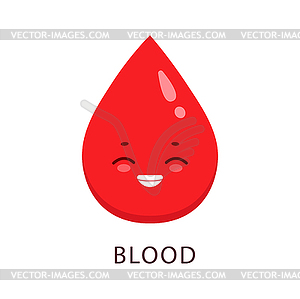 Blood drop human body organ character, anatomy - vector clipart