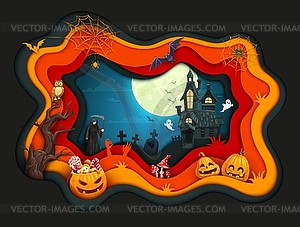 Halloween holiday papercut scary landscape - vector clipart