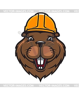 Beaver animal mascot in builder hardhat - stock vector clipart