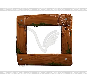 Halloween wooden plank frame with spider cobweb - vector clipart