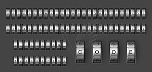 Шрифт кодового замка с комбинированным кодом, тип навесного замка, шрифт - векторный клипарт / векторное изображение