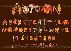 Cartoon fall autumn thanksgiving font, type, abc - royalty-free vector image