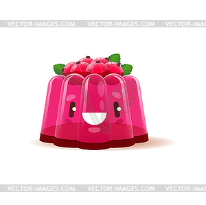 Cartoon funny pink pudding dessert cute character - vector clipart