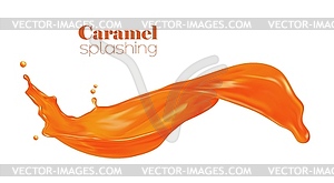 Caramel sauce, syrup wave splash with drops - stock vector clipart