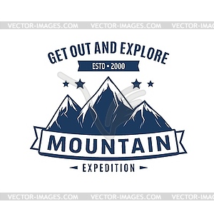 Mountain expedition icon, mountaineering tourism - vector image