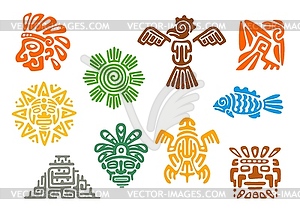 Mayan Aztec totems, Mexican Inca tribal symbols - vector clipart