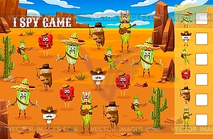 I spy game with cartoon cowboy vegetable character - vector EPS clipart