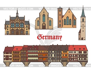 Германия архитектурные здания, Эрфурт, Тюрингия - векторизованное изображение клипарта