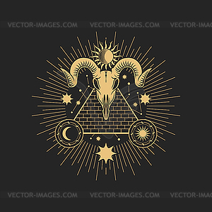 Occult esoteric pentagram sign with goat skull - vector image