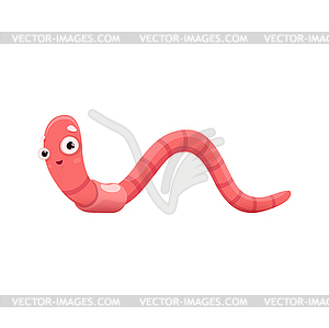 Cute smiling worm cartoon character, earthworm - vector image