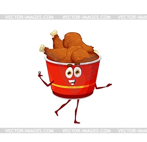 Cartoon fried chicken legs box fast food character - vector clip art