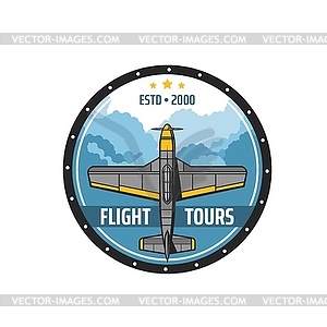 Flight tours icon, air travel emblem, label - vector image