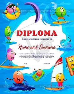 Kids diploma cartoon micronutrient characters - vector image