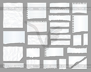 White torn paper, rip paper pieces, crumpled sheet - stock vector clipart