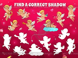 Find correct shadow of cartoon cupids and angels - vector EPS clipart