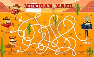 Labyrinth maze game with cowboys mexican nachos - vector clipart