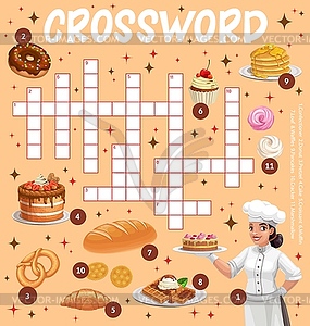 Sweets, desserts and bakery crossword worksheet - vector clip art