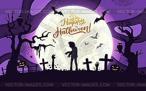 Halloween paper cut night cemetery landscape - royalty-free vector clipart