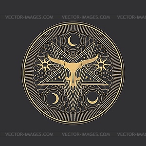 Occult pentagram, Baphomet skull in pentacle star - vector clipart