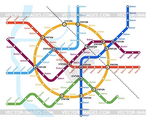 Metro, underground and subway line stations map - vector image