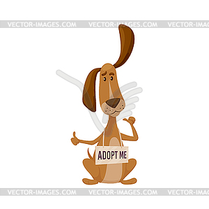 Adopt dog, cartoon puppy with signboard - vector clip art