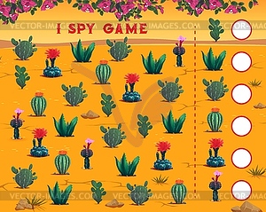 I spy game with mexican cactuses and succulents - vector image