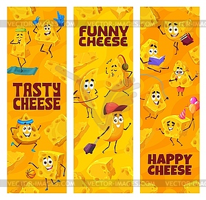 Cartoon gouda, maasdam cheese funny characters - vector image