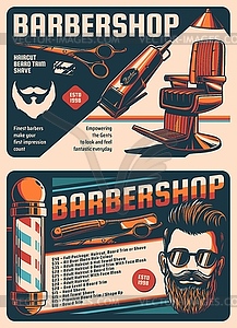 Barbershop and hairdressing salon retro posters - vector image