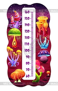 Kids height chart, fantastic mushrooms on planet - vector clipart / vector image