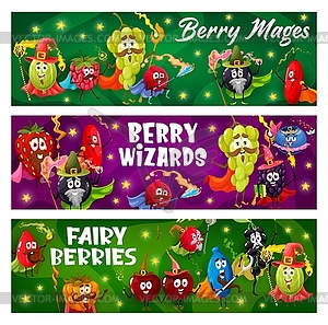 Cartoon berry wizard funny characters banners - vector clipart