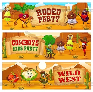 Western cowboy cartoon vegetable characters - vector clipart