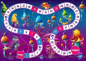 Kids board step game with fantasy magic mushrooms - stock vector clipart
