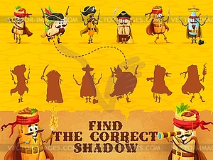 Find correct shadow of mexican food pirates - vector image