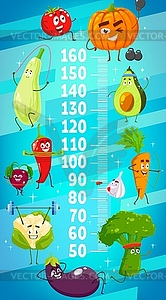 Kids height chart with funny vegetables on fitness - vector image