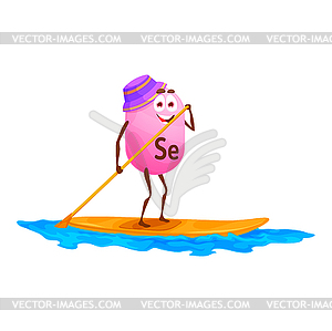 Cartoon selenium micronutrient on sup board, Se - vector image