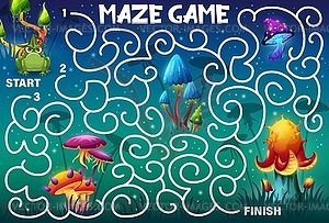 Labyrinth maze game, help find magic mushroom - vector clipart