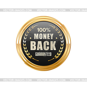 Money back golden badge and product quality label - vector clip art