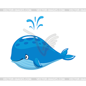 Cartoon blue whale character with water fountain - vector clipart / vector image