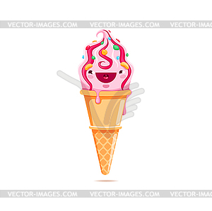 Cartoon ice cream cone character, cute icecream - vector clipart