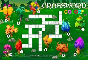 Crossword quiz game grid, find color of magic tree - vector clipart