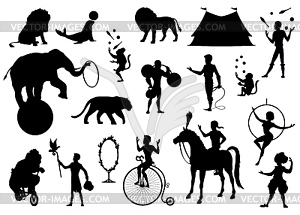 Circus or chapiteau black silhouettes - vector clip art