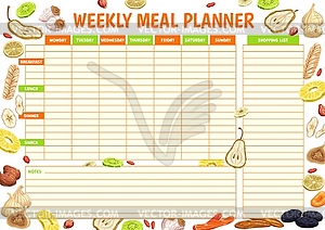 Weekly meal planner. dried fruits and berries - vector clip art