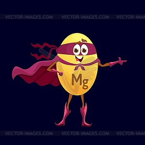 Cartoon magnesium superhero character, funny Mg - vector clipart