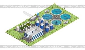 Установка изометрической очистки сточных вод и стоков - векторизованный клипарт