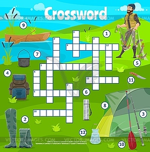 Fishing sport and camping items crossword puzzle - vector clipart / vector image