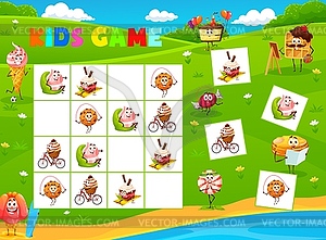 Sudoku game with cartoon cheerful desserts, sweets - vector image