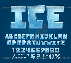 Ice crystal font, typeface, winter type alphabet - vector clipart